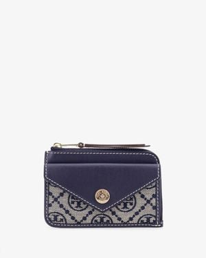 Tory Burch Leather And T-Monogram Fabric Wallet - Blue
