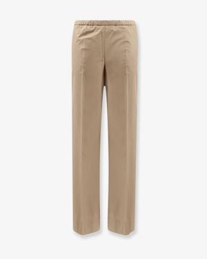 Moncler Cotton Trousers With Logo Patch - Natural