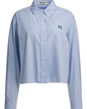 Miu Miu Poplin Shirt With Logo - Blue