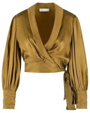 Zimmermann 'Crop Wrap' Silk Blouse - Green