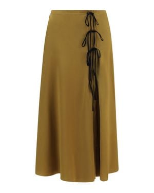 Ganni Satin Midi Skirt Ecru - Natural