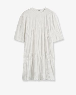 TOTEME Relaxed Fit Short Cotton Blend Dress - White