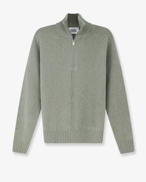 Alpha Studio Wool Cashmere Half-Zip Cardigan - Green