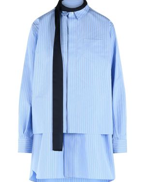 Sacai Light Cotton Blend Mini Dress - Blue