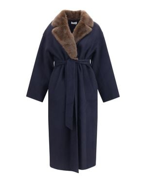 P.A.R.O.S.H. P.A.R.O..H. Wool Coat With Fur Collar And Belt - Blue