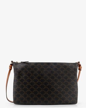 Celine Duo Triomphe Canvas Shoulder Bag - Black