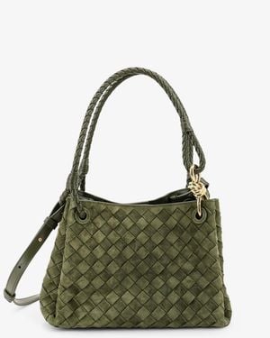 Bottega Veneta Parachute Suede Shoulder Bag With Intrecciato Motif - Green