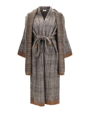 Brunello Cucinelli Prince Of Wales Double-Knit Mohair And Wool Coat With Scarf - Grey