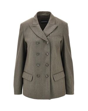 Emporio Armani Virgin Wool Double-Breasted Jacket Khaki - Grey
