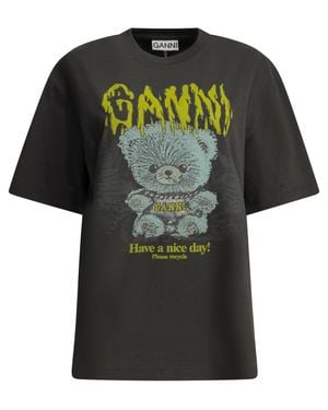 Ganni "Forest Teddy" Crew-Neck T-Shirt - Green