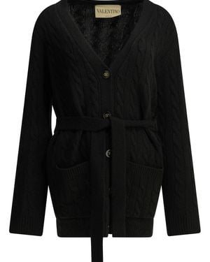 Valentino Cashmere Cable-Knit Cardigan - Black