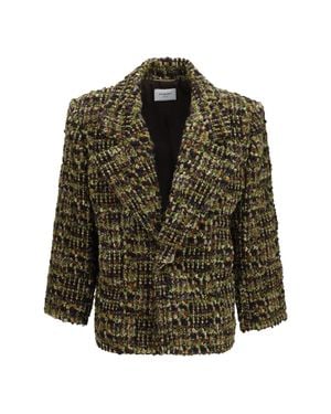 Saint Laurent Tweed Single-Breasted Jacket - Green