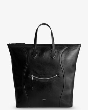 Celine Cabas Leather Crossbody Bag With Logo On The Front - Black