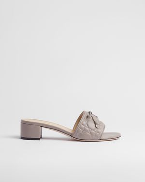Dior "Cannage Heeled Slide 35Mm" Heeled Sandals - White