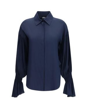 Ella Silk-Blend Bell Sleeve Shirt - Blue