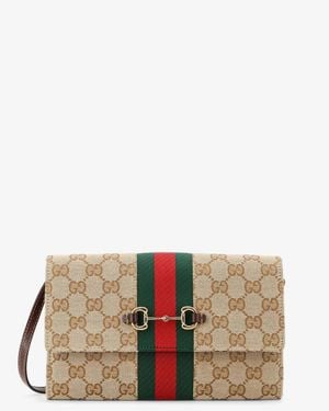 Gucci Horsebit Web Wallet With Chain - Natural