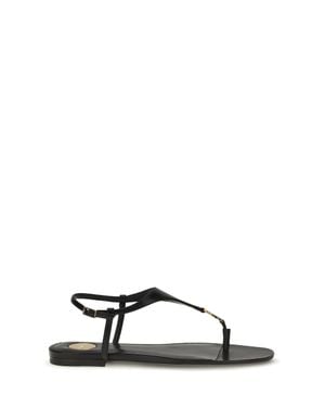 Saint Laurent Cassandre Leather Sandals - Black