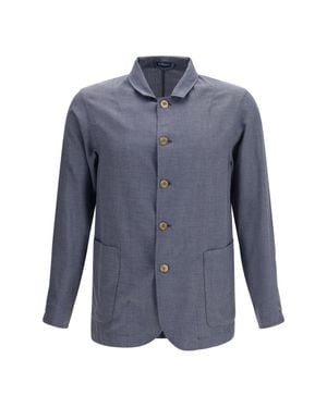 Finamore 1925 Cotton And Silk Blend Jacket Dark - Blue