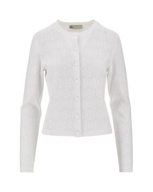 Tory Burch T Monogram Pointelle Knit Cardigan - White