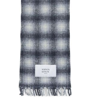 Maison Kitsuné Alpaca Fringed Gradient Check Scarf - Blue