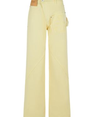 JW Anderson Workwear' Cotton Pants With Twisted Leg - Yellow