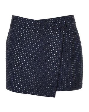 Pinko Gabardine Mini Skirt With Rhinestones - Blue