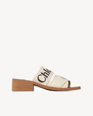 Chloé Chloé Woody 45Mm Slides Linen Leather - White