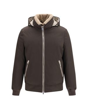 Brunello Cucinelli Nylon Down Jacket With Removable Hood - Grey