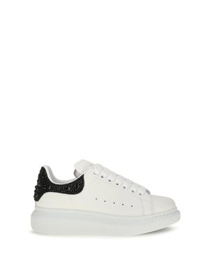 McQueen Oversized Trainers With Suede Heel And Crystal Details - White