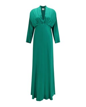 forte_forte Silk Satin Long Dress Royal V-Neck - Green