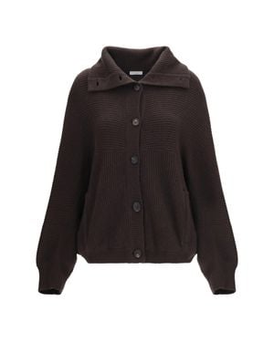 Brunello Cucinelli High Neck Cashmere Cardigan Caffè - Black