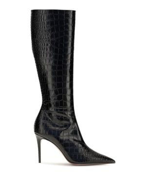 Paris Texas Vera Crocodile-Effect Leather Knee-High Boots - Black