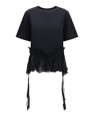 McQueen Lace Ruffle T-Shirt - Black