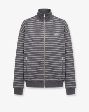 Miu Miu Striped Cotton Sweatshirt - Grey