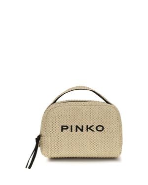 Pinko Raffia Beauty Case Paglia/Nero-Antique - Natural