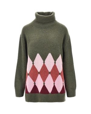 Ballantyne Lozenge Cashmere Turtleneck Sweater - Green