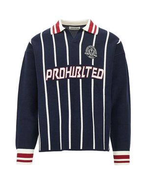 Prohibited 'Field Numbers' Knitted Polo Sweater - Blue