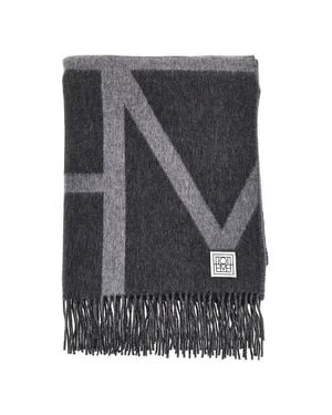 TOTEME Brushed Wool Monogram Scarf - Gray