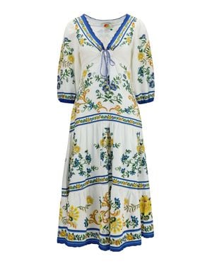 FARM Rio Emily Floral Print Midi Dress Off - Blue