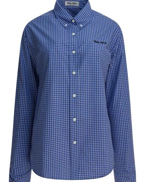 Miu Miu Cotton Shirt With Logo - Blue