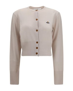 Vivienne Westwood Bea Cropped Wool Cardigan Limestone - White