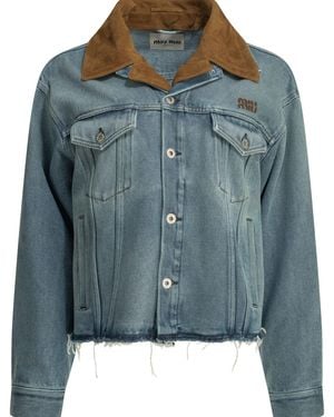 Miu Miu Denim Jacket With Logo - Blue