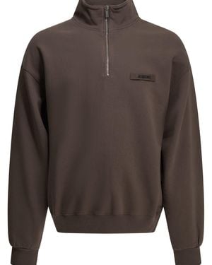 Jacquemus Le Camionneur Gros Grain Half Zip Sweatshirt - Gray