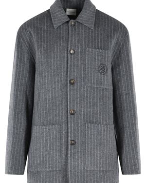 Drole de Monsieur Pinstripe Shirt Wool Blend - Grey