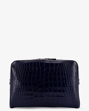 Tom Ford Croco Print Leather Laptop Pouch - Blue