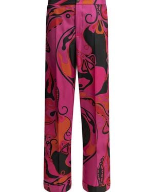 PUCCI Orchidee Fuchsia Silk Acetate Polyester Casual Trousers - Red