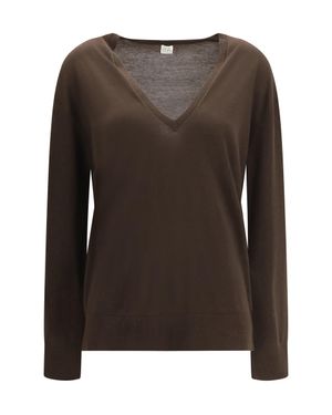 TOTEME V-Neck Cashmere-Blend Jumper - Brown