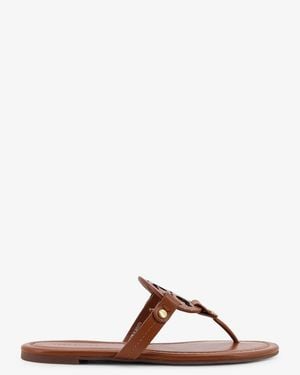 Tory Burch Leather Thong Sandals With Monogram - Brown
