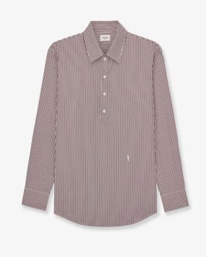 Saint Laurent Cassandre Cotton Shirt With Striped Pattern - Purple