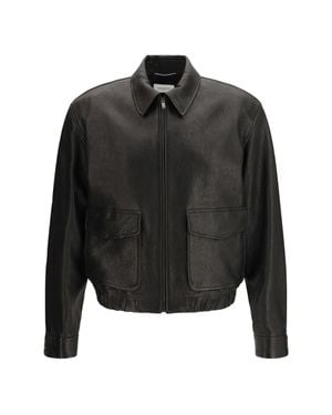 Saint Laurent Short Lamb Leather Jacket With Pointed Collar - Black